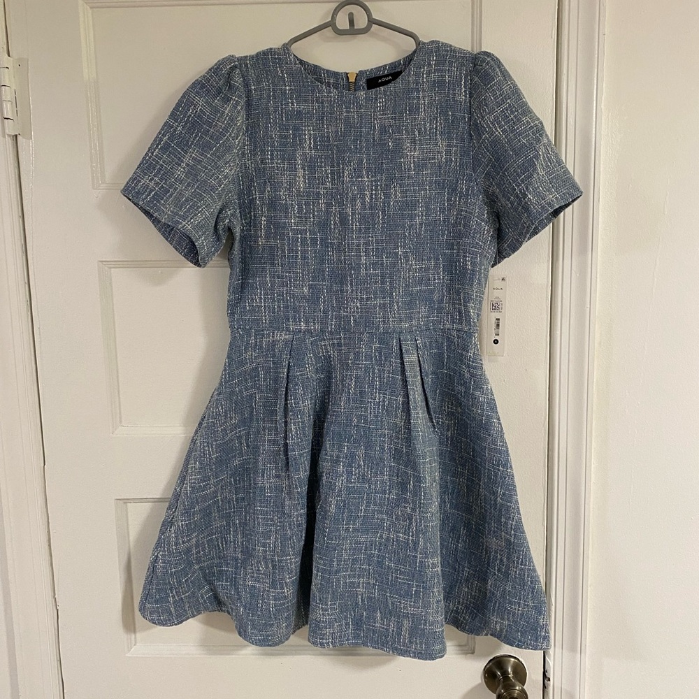 Blue tweed work dress